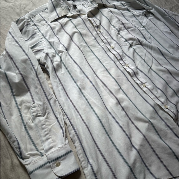Vintage White Striped Button Down Shirt Wentworth Size 16 1/2 32/33 Front Pocket - Picture 4 of 5